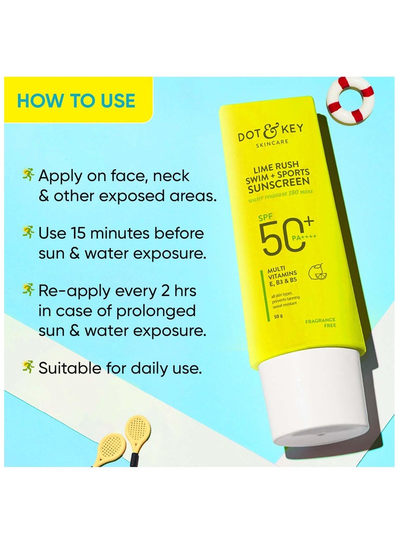 Dot & Key Lime Rush Swim + Sports Sunscreen SPF 50 PA++++ | Water Resistant & Sweat Resistant Sunscreen | UV/UVA Protect | No White Cast | Prevents Tan | For All Skin Types | For Women & Men - Image 2