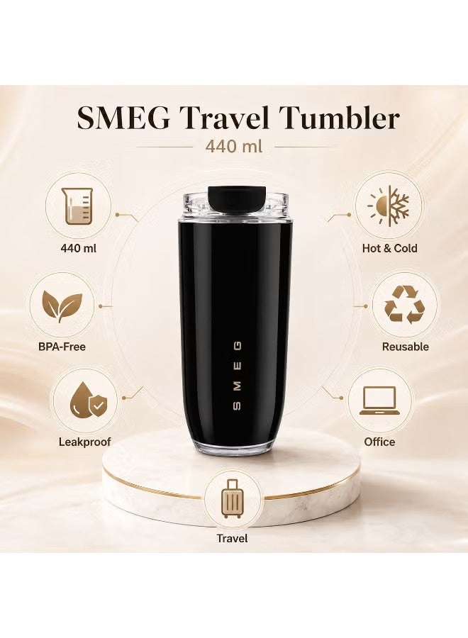 سميج كوب سفر SMEG بغطاء440 مل، كوب مشروبات قابل لإعادة الاستخدام مع غطاء شفاف، مناسب للقهوة والمشروبات اليومية - Image 2