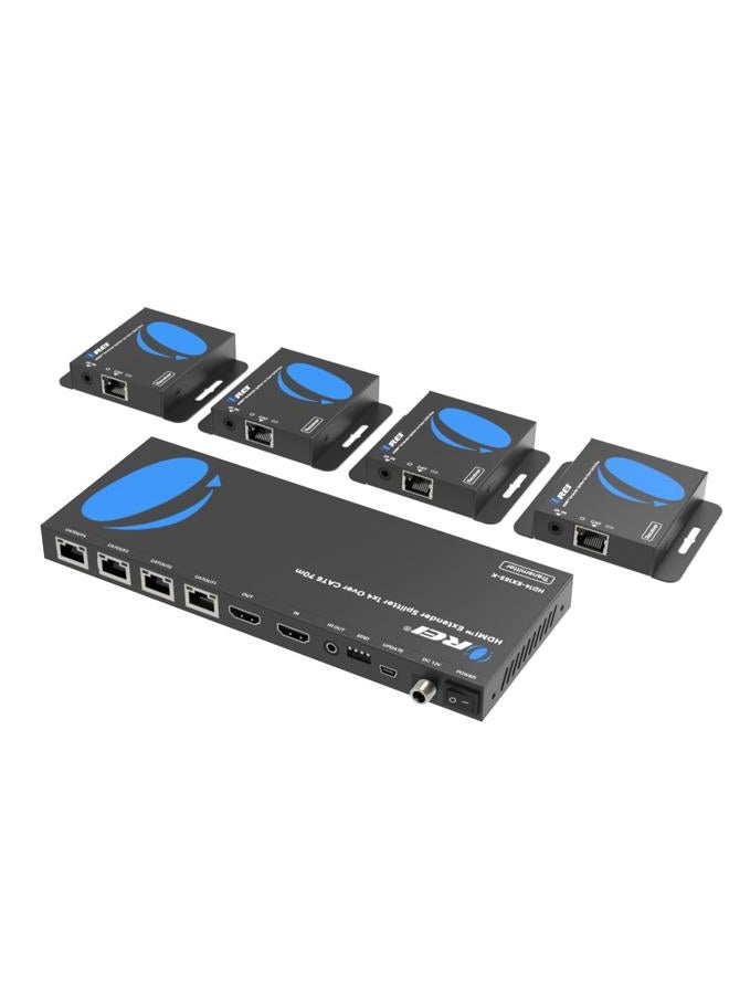 OREI 1x4 HDMI Extender Splitter Multiple Over Single Cable CAT6/7 1080P with IR Remote EDID Management - Up to 165 Ft - Loop Out - Low Latency - Full Support - Image 1