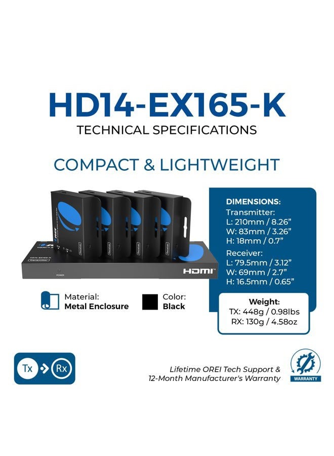 OREI 1x4 HDMI Extender Splitter Multiple Over Single Cable CAT6/7 1080P with IR Remote EDID Management - Up to 165 Ft - Loop Out - Low Latency - Full Support - Image 5