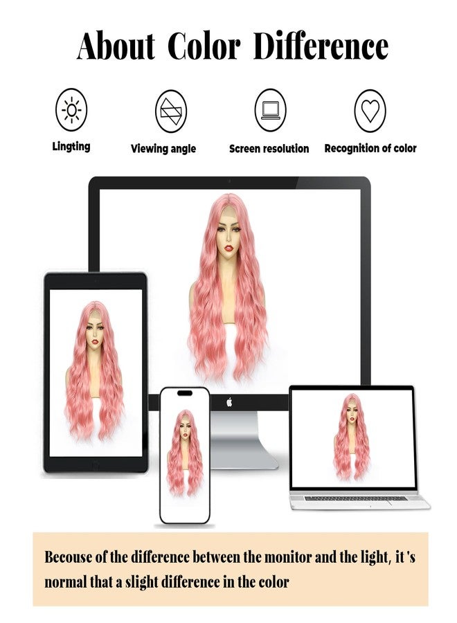 Angzon Light Pink Wig 26 Inch Long Wavy Wig for Women - Heat Resistant Synthetic Hair Middle Part Curly Wig Natural Look for Daily Party Cosplay Costume Use - Image 5