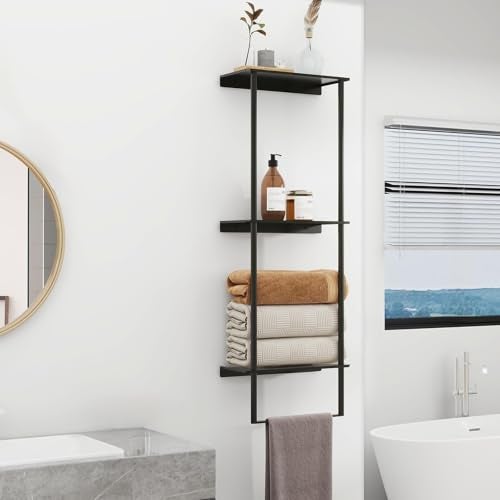 Bethom Towel Storage for Bathroom, 3 Tier Towel Rack with Shelf and Towel Bar, Wall Mounted Towel Racks for Bathroom Towel Storage and Organizer - Matte Black - Image 3