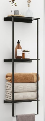 Bethom Towel Storage for Bathroom, 3 Tier Towel Rack with Shelf and Towel Bar, Wall Mounted Towel Racks for Bathroom Towel Storage and Organizer - Matte Black - Image 1