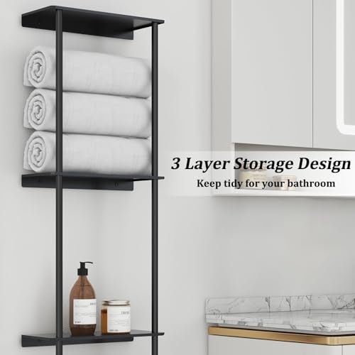 Bethom Towel Storage for Bathroom, 3 Tier Towel Rack with Shelf and Towel Bar, Wall Mounted Towel Racks for Bathroom Towel Storage and Organizer - Matte Black - Image 2