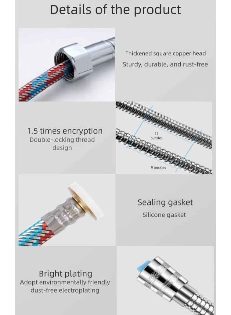 خرطوم دش طويل جدًا 200 سم، خرطوم دش مضاد للالتواء 360 درجة، خرطوم دش مزدوج مضفر مانع للتسرب من الفولاذ المقاوم للصدأ 304، أنبوب توصيل مضاد للتآكل، مناسب لاستحمام الحمام، وأحواض مسدس رش المرحاض وصنابير الحوض (المياه الساخنة والباردة)، وخراطيم الدش، وخراطيم رأس الدش من الفولاذ المقاوم للصدأ، وخراطيم الشطاف - Image 2