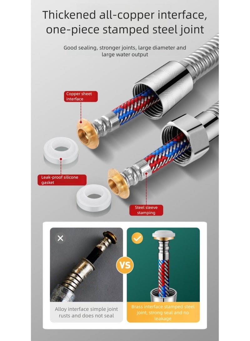 خرطوم دش طويل جدًا 200 سم، خرطوم دش مضاد للالتواء 360 درجة، خرطوم دش مزدوج مضفر مانع للتسرب من الفولاذ المقاوم للصدأ 304، أنبوب توصيل مضاد للتآكل، مناسب لاستحمام الحمام، وأحواض مسدس رش المرحاض وصنابير الحوض (المياه الساخنة والباردة)، وخراطيم الدش، وخراطيم رأس الدش من الفولاذ المقاوم للصدأ، وخراطيم الشطاف - Image 3