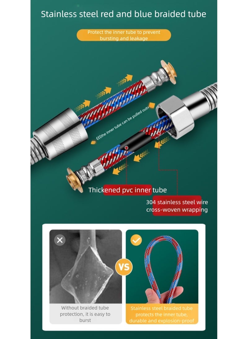 خرطوم دش طويل جدًا 200 سم، خرطوم دش مضاد للالتواء 360 درجة، خرطوم دش مزدوج مضفر مانع للتسرب من الفولاذ المقاوم للصدأ 304، أنبوب توصيل مضاد للتآكل، مناسب لاستحمام الحمام، وأحواض مسدس رش المرحاض وصنابير الحوض (المياه الساخنة والباردة)، وخراطيم الدش، وخراطيم رأس الدش من الفولاذ المقاوم للصدأ، وخراطيم الشطاف - Image 4
