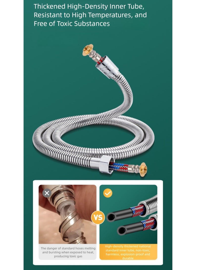 خرطوم دش طويل جدًا 200 سم، خرطوم دش مضاد للالتواء 360 درجة، خرطوم دش مزدوج مضفر مانع للتسرب من الفولاذ المقاوم للصدأ 304، أنبوب توصيل مضاد للتآكل، مناسب لاستحمام الحمام، وأحواض مسدس رش المرحاض وصنابير الحوض (المياه الساخنة والباردة)، وخراطيم الدش، وخراطيم رأس الدش من الفولاذ المقاوم للصدأ، وخراطيم الشطاف - Image 5