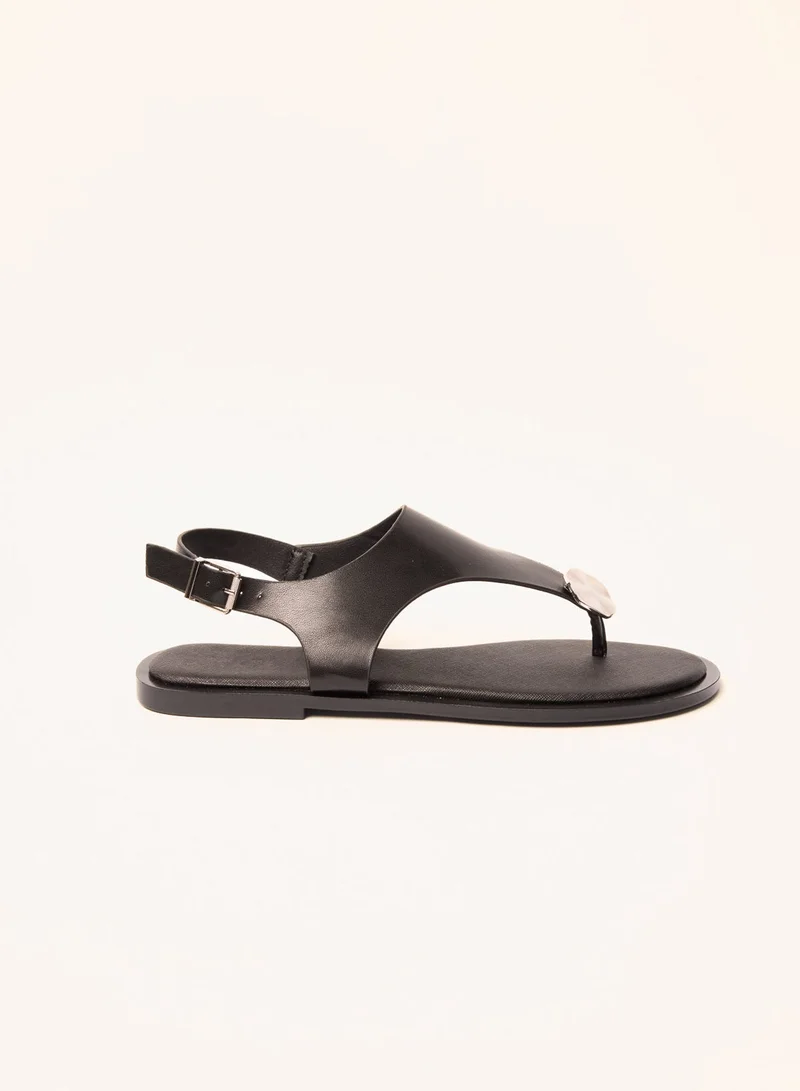Faux Leather Metal Detail Sandals