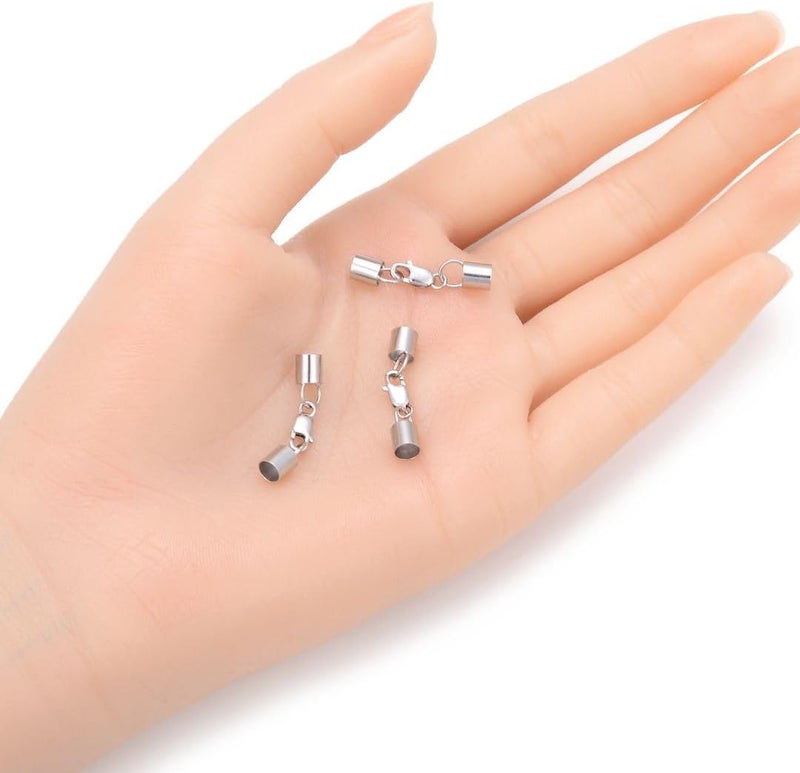Adabele 5pcs Authentic 925 Sterling Silver Tube End Cap Clasp Glue in Cord End (Hole ID 4mm) for Leather Cord DIY Craft Jewelry Making SS178-4 - Image 2