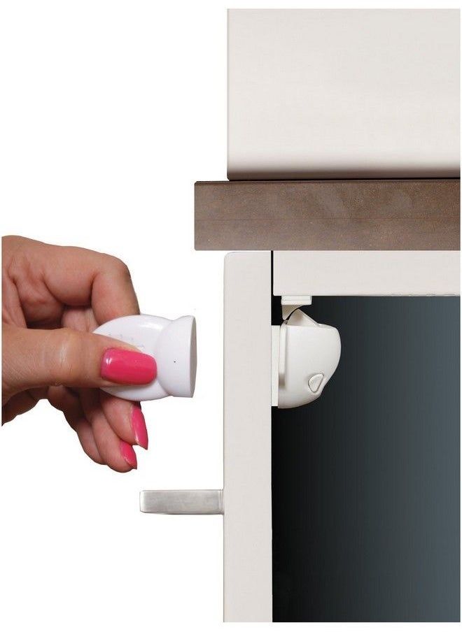 dreambaby Adhesive Mag Locks (8Pack 1 Key) Child Proofing Cabinet Magnetic Latches White Model L859  - Image 4