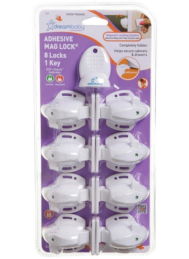 dreambaby Adhesive Mag Locks (8Pack 1 Key) Child Proofing Cabinet Magnetic Latches White Model L859  - Image 2