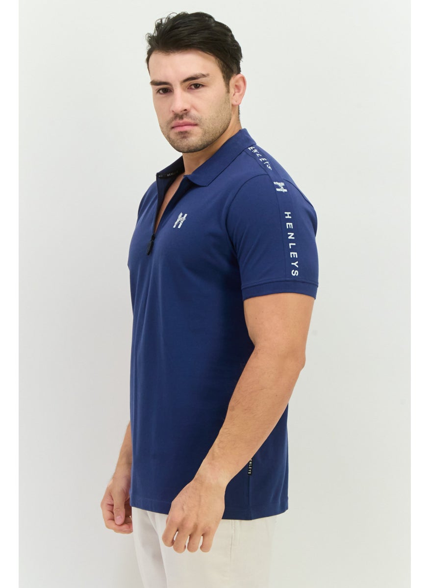 Henleys - Men Regular Fit Brand Logo Short Sleeves Polo, Navy - Image 1