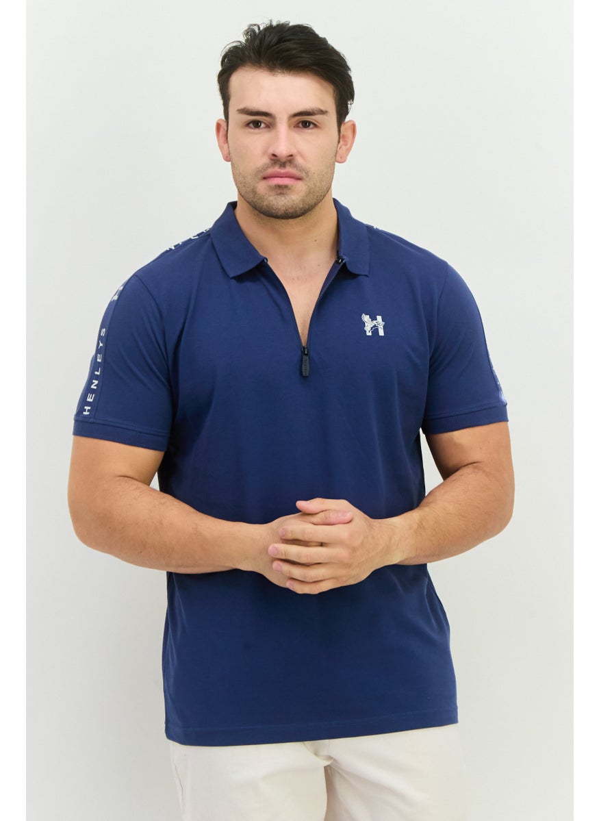 Henleys - Men Regular Fit Brand Logo Short Sleeves Polo, Navy - Image 1