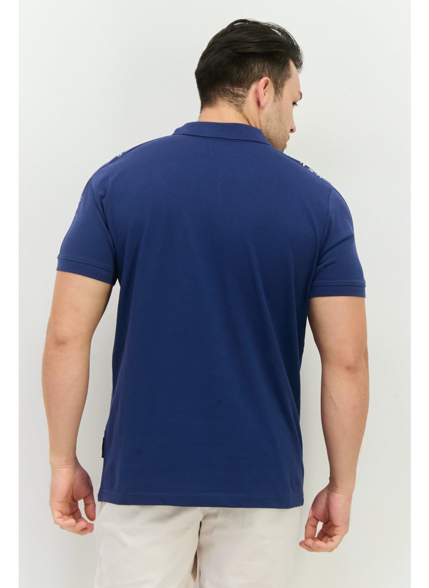 Henleys - Men Regular Fit Brand Logo Short Sleeves Polo, Navy - Image 1
