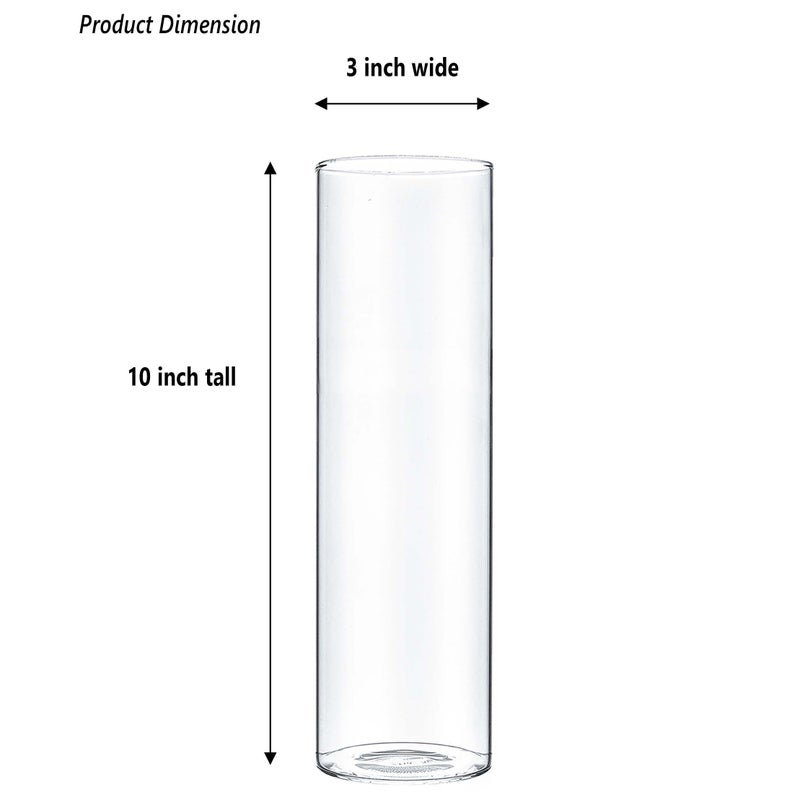 CYS EXCEL Clear Glass Cylinder Flower Vase (H:10" D:3") Hurricane Floating Candle Holder Table Wedding Centerpiece Home Decor - Image 2