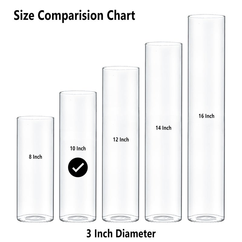 CYS EXCEL Clear Glass Cylinder Flower Vase (H:10" D:3") Hurricane Floating Candle Holder Table Wedding Centerpiece Home Decor - Image 3