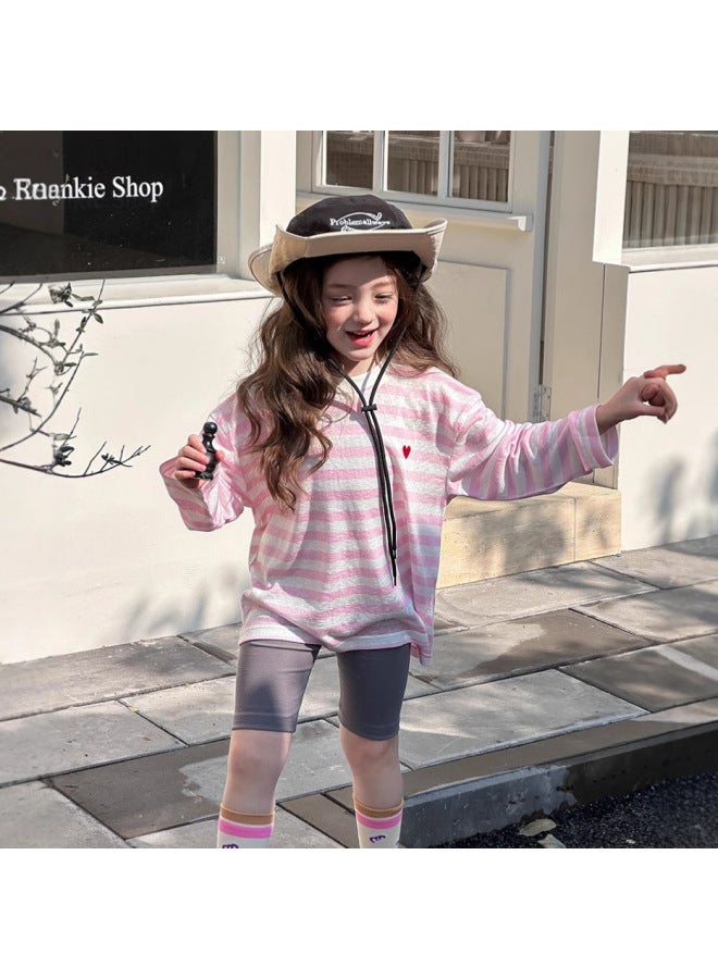 Summer Children's Long-sleeved Striped Sun-protective Shirt For Men And Women Middle And Big Children's Lightweight Tencel Embroidered T-shirt Trendy - Image 3