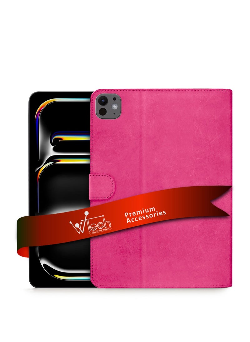 Wtech Apple iPad Pro 11 5G 2024 (5th Gen) 11 inch / Apple iPad Pro 11-inch (M5) 2025 WTech PU Leather Magnetic Closure Flip Case Cover - Pink - Image 1