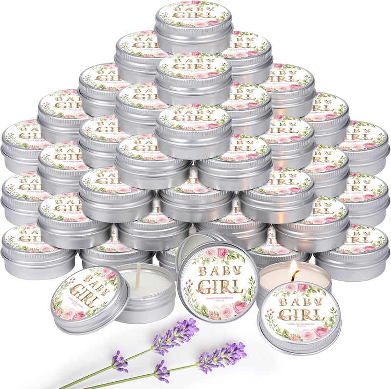 MTLEE 50 Pcs Baby Shower Scented Candles Gift Travel Tin Aromatherapy Candles Favors for Winter Baby Shower Favors Wedding Gifts, Compound Scent Essential Oil(Baby Girl)