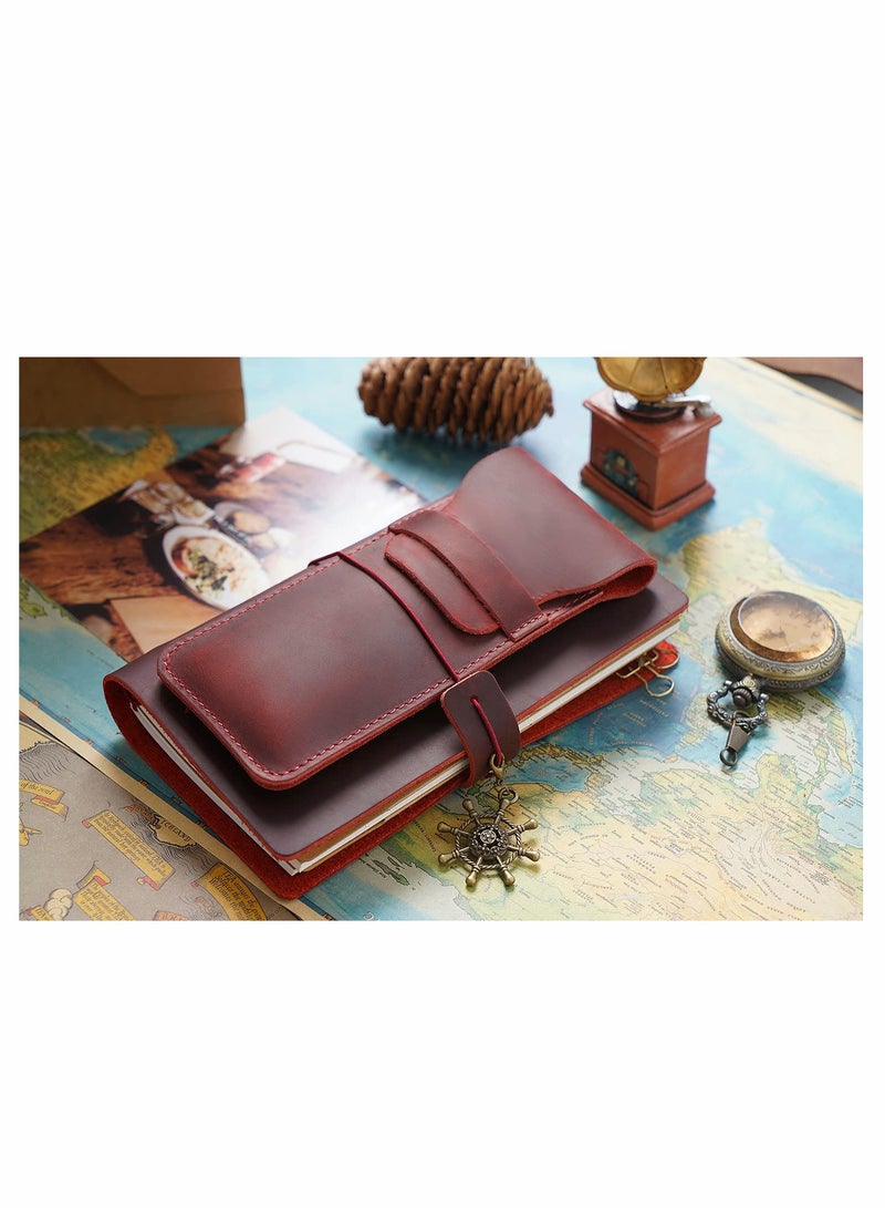 KASTWAVE Vintage Leather Pencil Case Holder, Genuine Leather Pen Case Holder Handmade Fountain Multi Pens Pouch Leather Pen Protective Sleeve Cover (2 Pack -Brown, Large+Small)  - Image 5