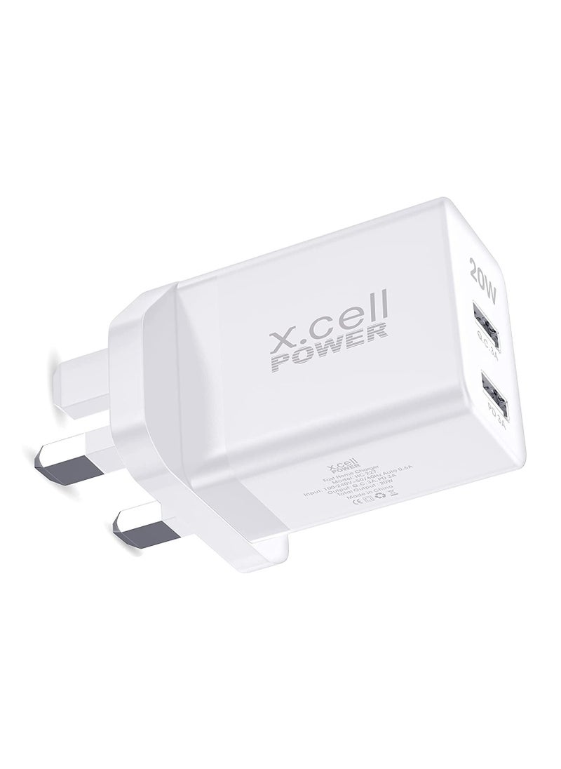 Xcell Xcell Dual Port 20W Fast Charger | USB-A Quick Charge 3.0 + PD | Over-Charge Heat Protection | Universal Compatibility | Compact Travel Charger for iPhone, Samsung, Tablets – White  - Image 1