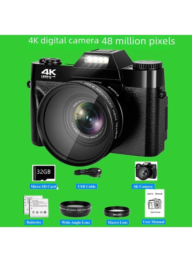 Generic E-commerce Products 4K Digital Camera Ultra High Definition 48MP 3.0 Flip Screen With Wide Angle 4K Micro Single LED-Body Color:Standard Black English Version + Wide-angle Lens + 64gb Card  - Image 5