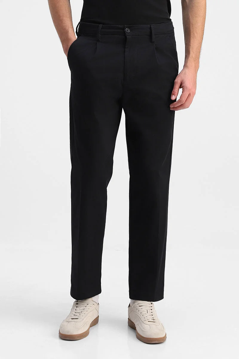 Snitch Black Relaxed Fit Stretch Trousers for Men | Best Price UAE