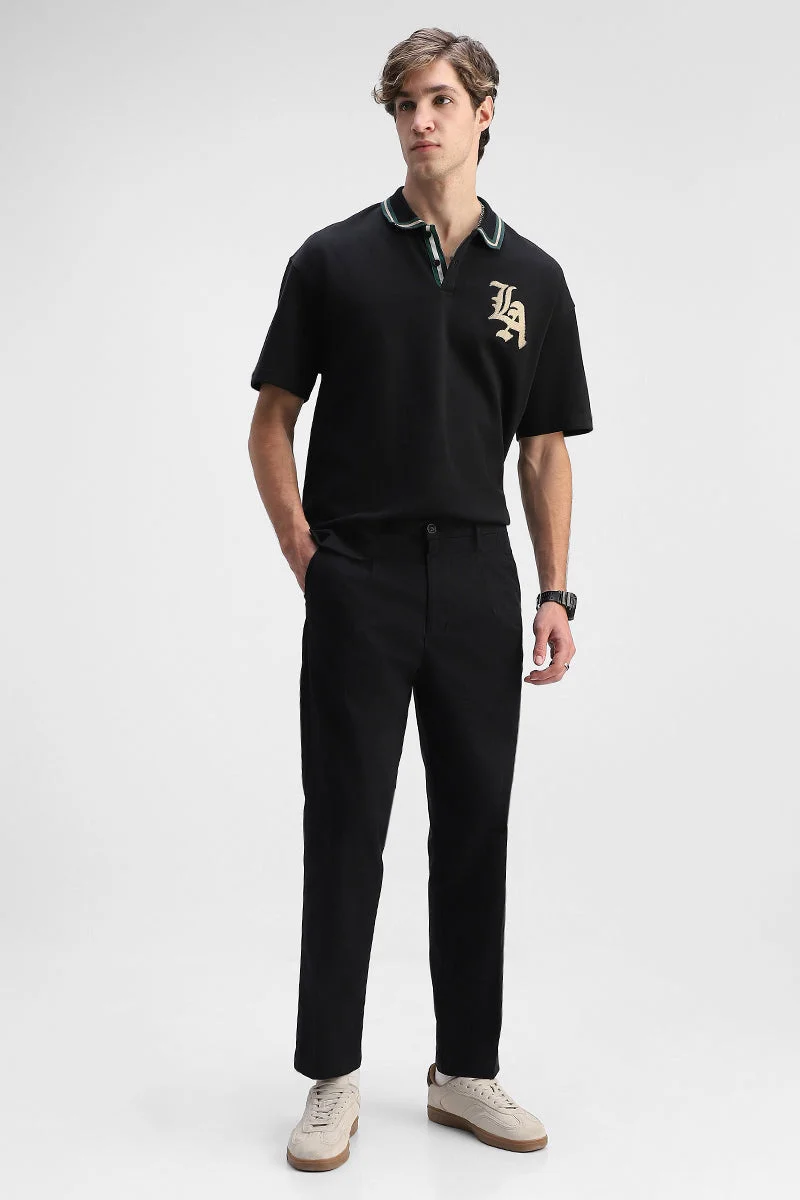Snitch Black Relaxed Fit Stretch Trousers for Men | Best Price UAE