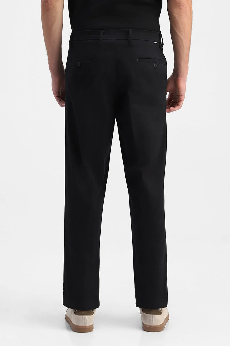 Snitch Black Relaxed Fit Stretch Trousers for Men | Best Price UAE