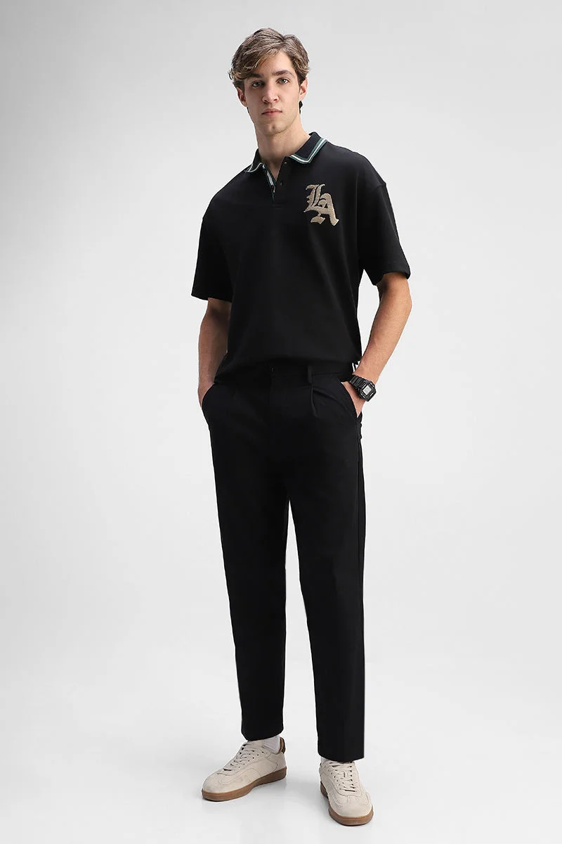 Snitch Black Relaxed Fit Stretch Trousers for Men | Best Price UAE