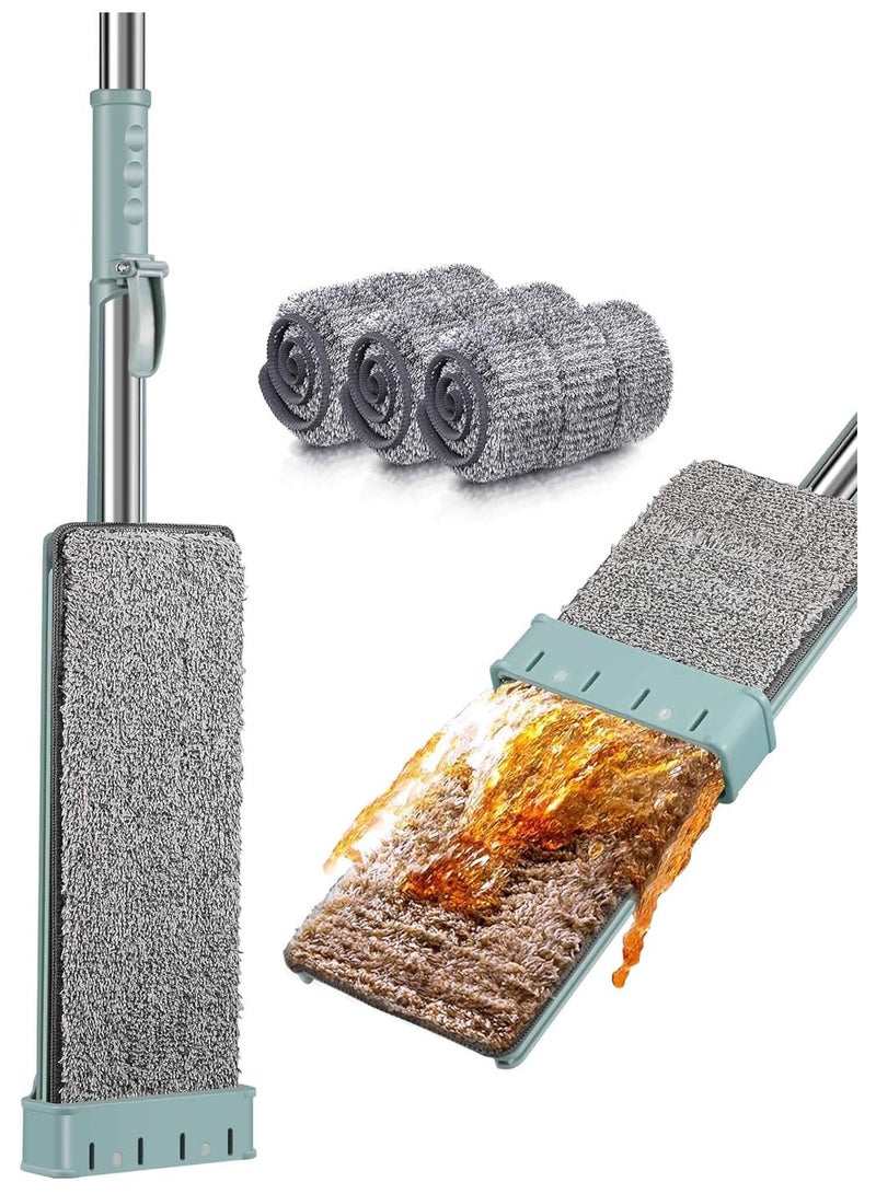 Dry & Wet Floors Built-in Squeezer Suitable For All Floors, 360 Degree Rotatable Stainless Handle with 2 Microfiber Replacement - Image 1