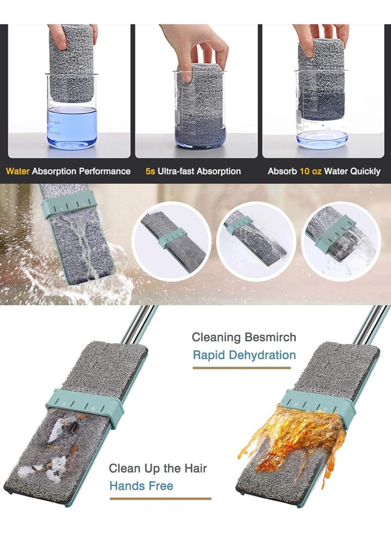 Dry & Wet Floors Built-in Squeezer Suitable For All Floors, 360 Degree Rotatable Stainless Handle with 2 Microfiber Replacement - Image 2