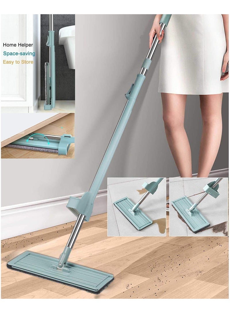 Dry & Wet Floors Built-in Squeezer Suitable For All Floors, 360 Degree Rotatable Stainless Handle with 2 Microfiber Replacement - Image 4