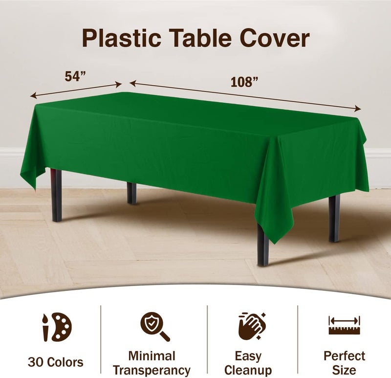 Exquisite 6-Pack Premium Plastic Tablecloth 54in. x 108in. Rectangle - Emerald Green - Image 3