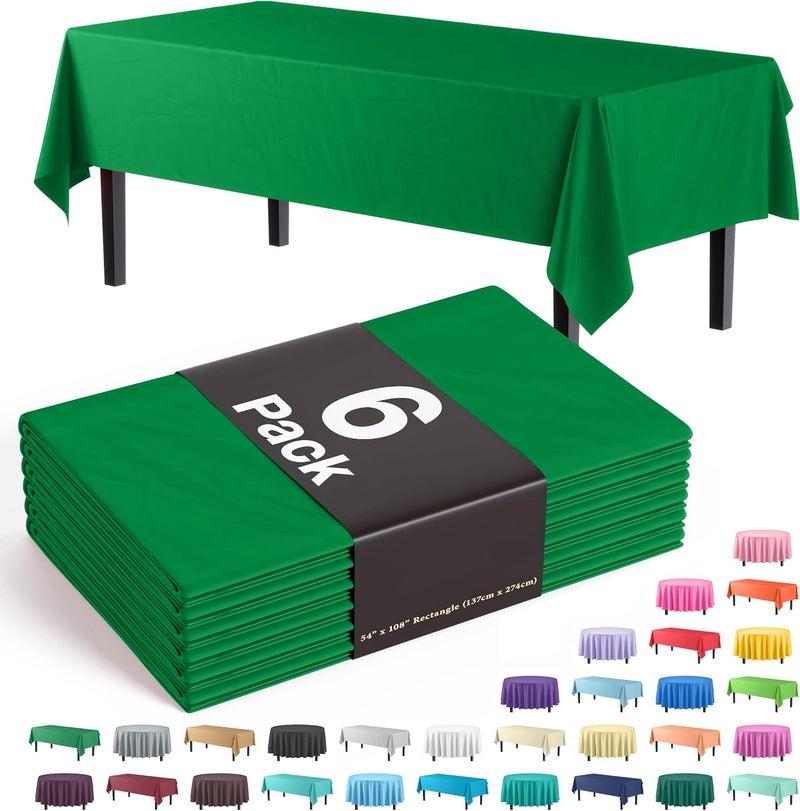 Exquisite 6-Pack Premium Plastic Tablecloth 54in. x 108in. Rectangle - Emerald Green - Image 1