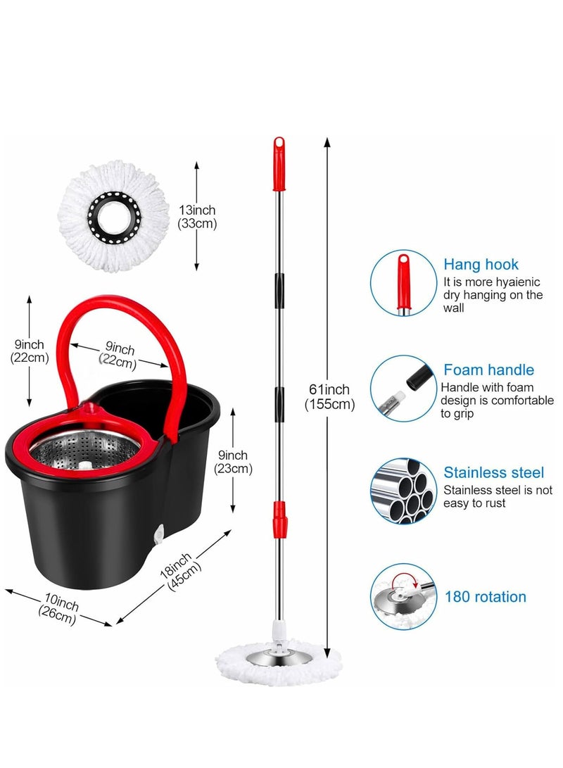 Spin Mop For Floor Cleaning Stainless Steel Mop and Bucket With Telescopic Handle Hands Free Wringing Floor Mop With Large Capacity and Reusable Refills For Home Office . (Black) 46 x 26 x 24 cm  - Image 2