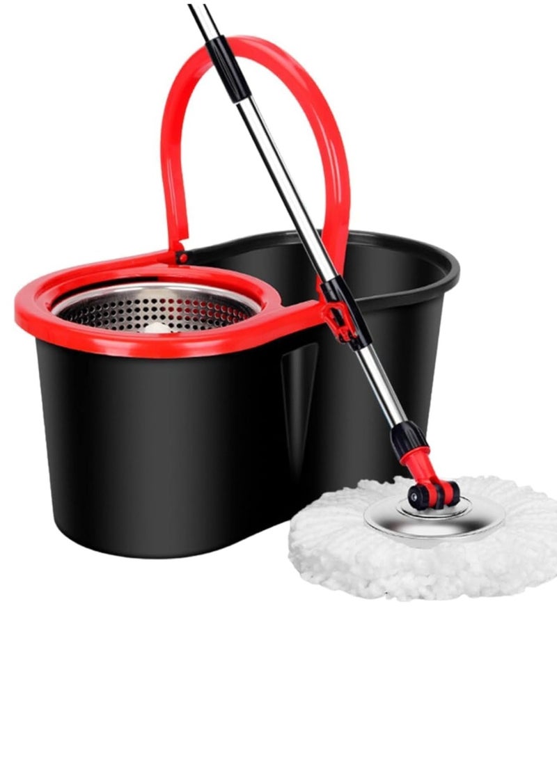 Spin Mop For Floor Cleaning Stainless Steel Mop and Bucket With Telescopic Handle Hands Free Wringing Floor Mop With Large Capacity and Reusable Refills For Home Office . (Black) 46 x 26 x 24 cm  - Image 3