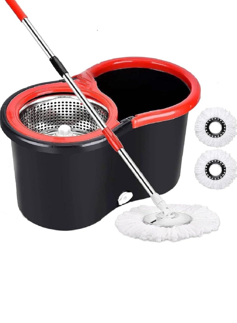 Spin Mop For Floor Cleaning Stainless Steel Mop and Bucket With Telescopic Handle Hands Free Wringing Floor Mop With Large Capacity and Reusable Refills For Home Office . (Black) 46 x 26 x 24 cm  - Image 5