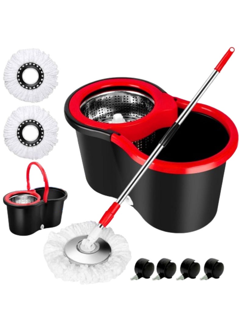 Spin Mop For Floor Cleaning Stainless Steel Mop and Bucket With Telescopic Handle Hands Free Wringing Floor Mop With Large Capacity and Reusable Refills For Home Office . (Black) 46 x 26 x 24 cm  - Image 4