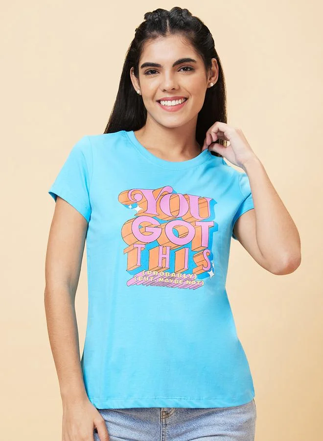 globus Slogan Print Round Neck Cotton T-Shirt