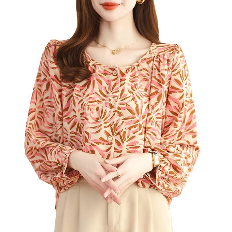 TOPLOT Women's Shirt Top | Elegant Floral and Artistic Prints for a Stylish Look | Long Puffed Sleeves for a Trendy Touch | Stylish Available in Pack of 2 (5233_2XL_Orange) - Image 1