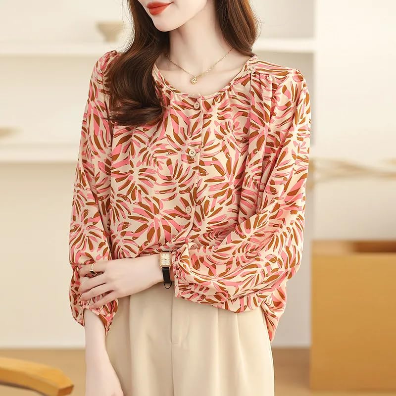 TOPLOT Women's Shirt Top | Elegant Floral and Artistic Prints for a Stylish Look | Long Puffed Sleeves for a Trendy Touch | Stylish Available in Pack of 2 (5233_2XL_Orange) - Image 2