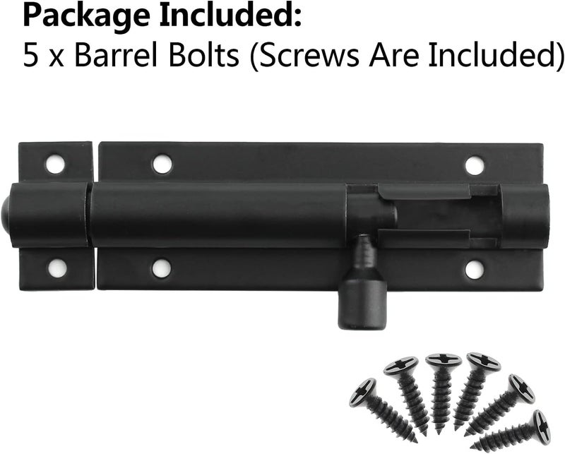 BokWin 5Pcs Black Aluminium Alloy Slide Bolt Latch 3 Inch, Mini Door Barrel Bolts Latches, Security Gate Cabinet Sliding Latch Lock with Screws - Image 3