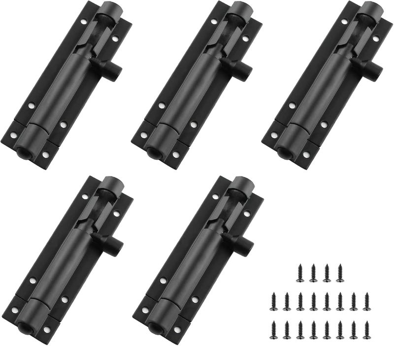 BokWin 5Pcs Black Aluminium Alloy Slide Bolt Latch 3 Inch, Mini Door Barrel Bolts Latches, Security Gate Cabinet Sliding Latch Lock with Screws - Image 1