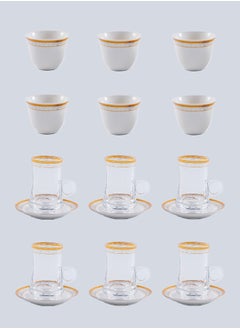 Dove 18-Piece Tea & Coffee Glass And Porcelain Set White/Gold/Clear, Serve for 6  - Image 1