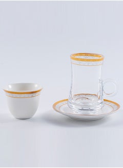 Dove 18-Piece Tea & Coffee Glass And Porcelain Set White/Gold/Clear, Serve for 6  - Image 2