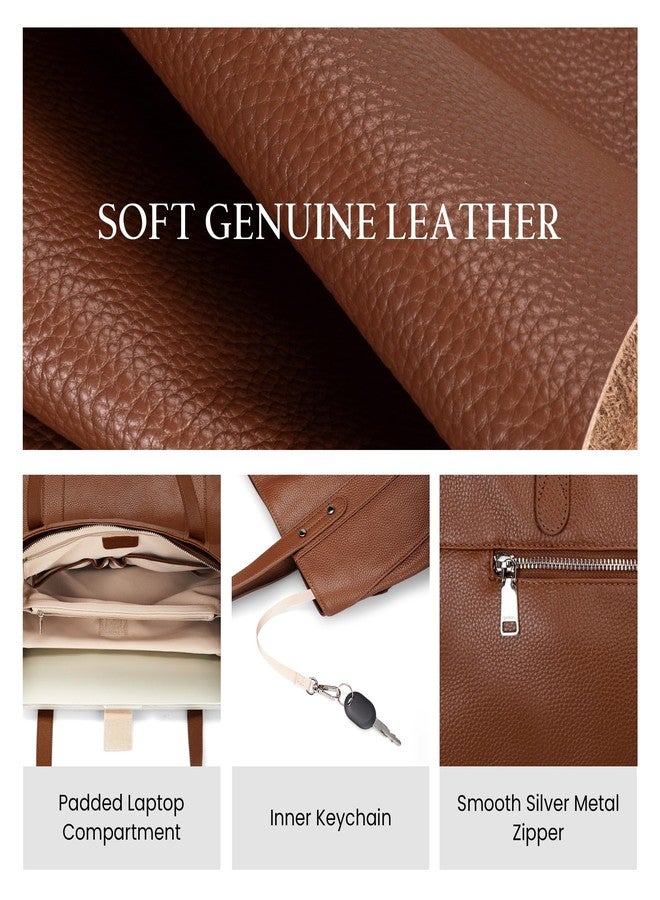 befen Genuine Leather Tote Bag for Women Work, Womens Totes Purse Shoulder Leather Purses Handbags with 15 Inch Compartment Cognac Brown - Image 5