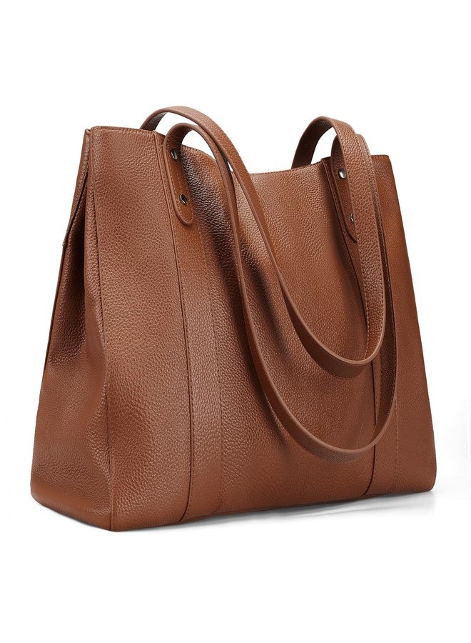 befen Genuine Leather Tote Bag for Women Work, Womens Totes Purse Shoulder Leather Purses Handbags with 15 Inch Compartment Cognac Brown - Image 1