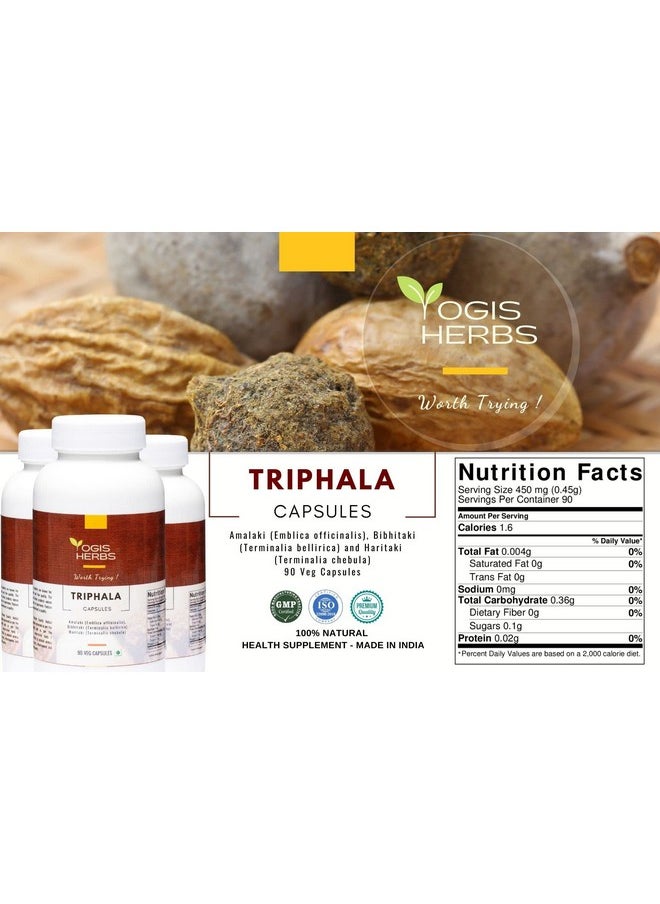 YOGIS HERBS - Triphala Capsules Amalaki (Emblica Officinalis) Bibhitaki (Terminalia Bellirica) And Haritaki (Terminalia Chebula) 90 Veg Capsules - Image 1